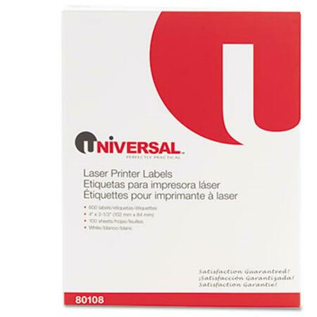 UNIVERSAL Laser Printer Permanent Labels- 3.33 x 4- White, 600PK 80108